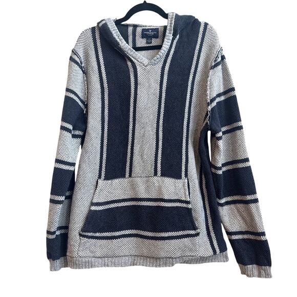 American Eagle Outfitters Other - American Eagle Outfitters Mens Blue, Gray, and White Stripe Coastal Knit Hoodie